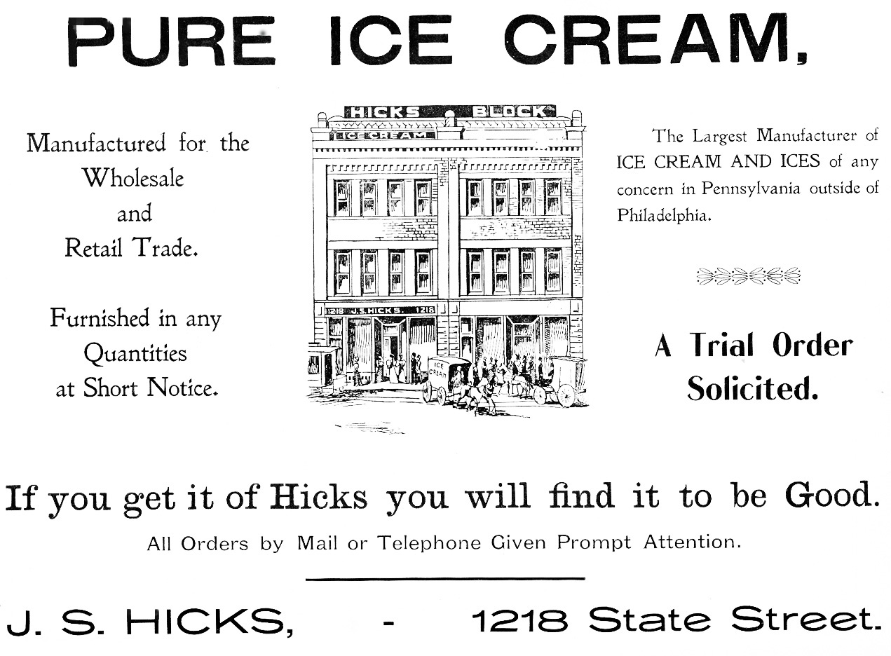 Hicks Ice Cream Ad 1898
